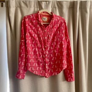 Holding Horses 8 pink pin tuck pink bird button down